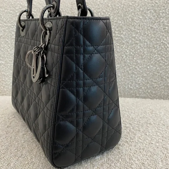 Authentic Dior Lady Bag Medium Black Lambskin Cannage - Picture 6 of 8